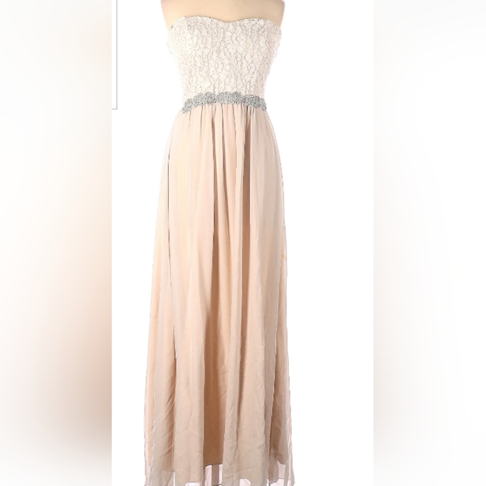 Strapless Blush Lace & Chiffon Formal Gown-  Bridal Wedding Pageant Prom